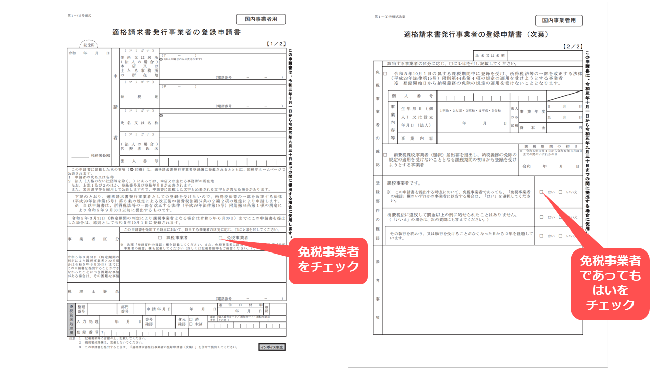 適格請求書発行事業者の登録申請書